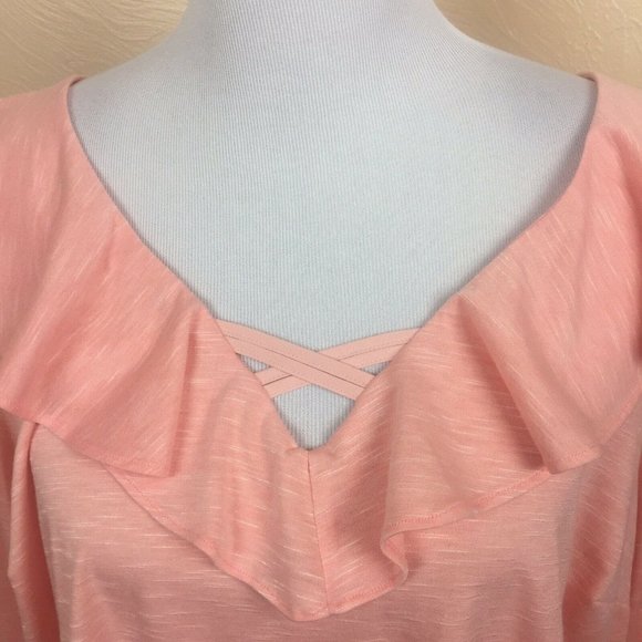 Skies are Blue Womens Plus 1X Peach Criss Cross LS - Picture 2 of 7